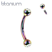 Implant Grade Titanium Rainbow PVD Curved Barbell With White CZ Gem