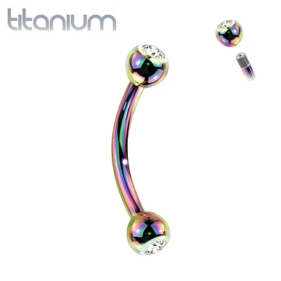 Implant Grade Titanium Rainbow PVD Curved Barbell With White CZ Gem