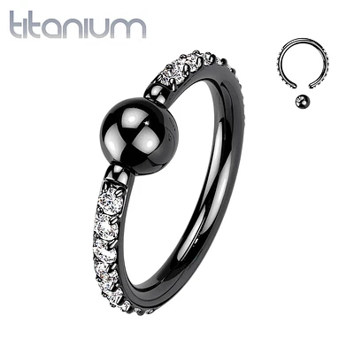 Implant Grade Titanium Black PVD White CZ Pave CBR Hoop Ring