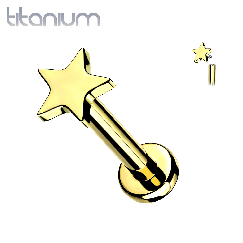 Internally Threaded Gold PVD Small Star Implant Grade Titanium Labret