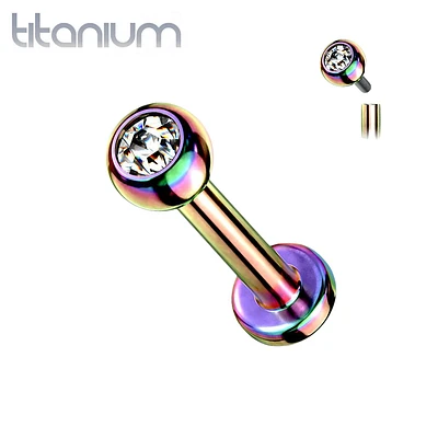 Implant Grade Titanium Internally Threaded Rainbow PVD White CZ Labret Flat Back