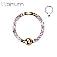 Implant Grade Titanium Rose Gold PVD Front Facing AB CZ Pave CBR Hoop Ring