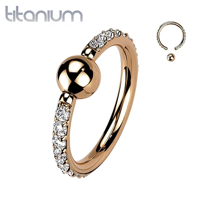 Implant Grade Titanium Rose Gold PVD White CZ Pave CBR Hoop Ring