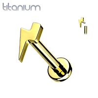 Internally Threaded Small Lightning Bolt Gold PVD Implant Grade Titanium Labret