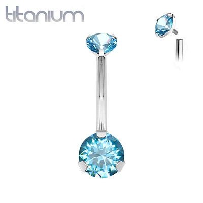 Implant Grade Titanium Internally Threaded Small Dainty Aqua CZ Prong Belly Button Navel Ring