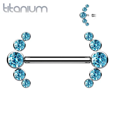 Implant Grade Titanium Internally Threaded Aqua 5 Bezel CZ Gem Nipple Ring