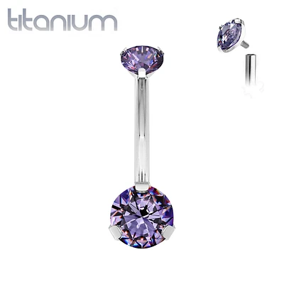 Implant Grade Titanium Internally Threaded Small Dainty Tanzanite CZ Prong Belly Button Navel Ring