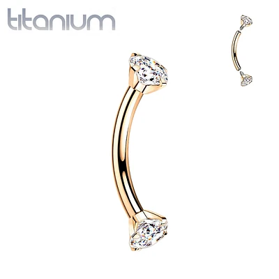 Implant Grade Titanium Rose Gold PVD Curved Barbell Internally Threaded White CZ