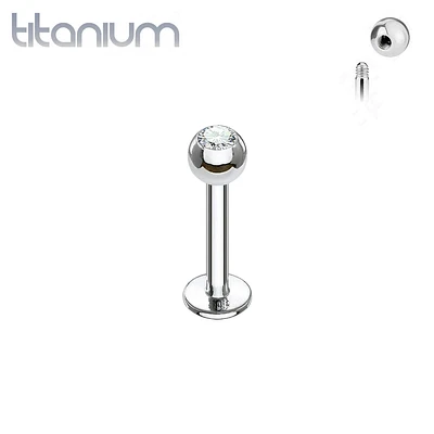 Solid Implant Grade Titanium Flat Back Single CZ Gem Labret Stud