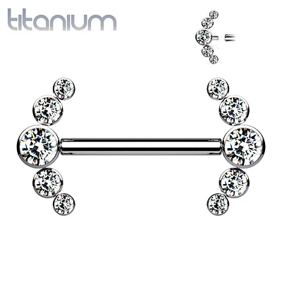 Implant Grade Titanium Internally Threaded 5 Bezel CZ Gem Nipple Ring