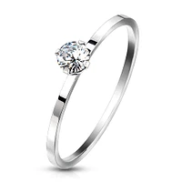 White 4mm Round CZ Prong Stainless Steel Ring