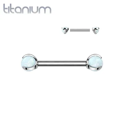 Implant Grade Titanium Opal Internally Threaded Nipple Ring Straight Barbell
