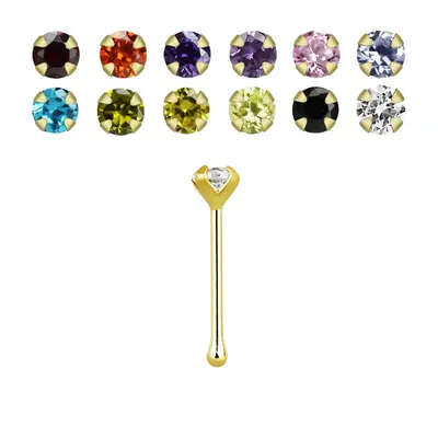 14KT Real Solid Gold Clear CZ Prong Set Nose Bone Pin Ring