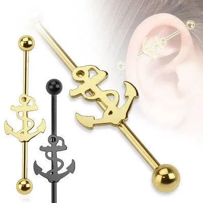 14ga Surgical Steel PVD Plated Anchor Straight Industrial Barbell