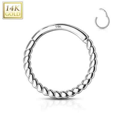 14KT Solid Gold Twisted Rope Braided Segment Hinged Clicker Hoop
