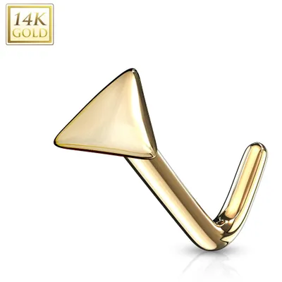 14KT Solid Yellow Gold Flat Triangle Top L Shape Nose Ring Stud