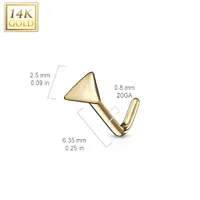 14KT Solid Yellow Gold Flat Triangle Top L Shape Nose Ring Stud
