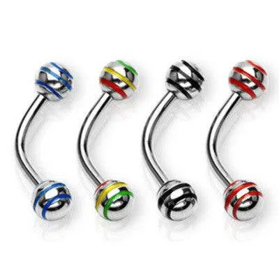 16ga 316L Surgical Steel Curved Eyebrow Tragus Cartilage Helix Barbell with Striped Balls