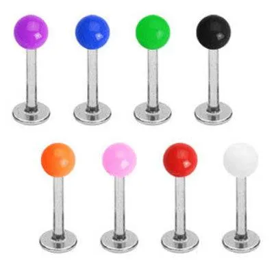 16ga Surgical Steel Flat Back Monroe Labret with Solid UV Acrylic Ball Cartilage Tragus Ring