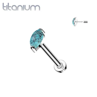 Implant Grade Titanium Marquise Turquoise Threadless Push In Labret