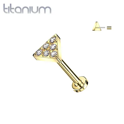 Implant Grade Titanium Gold PVD White CZ Pave Triangle Threadless Push In Labret