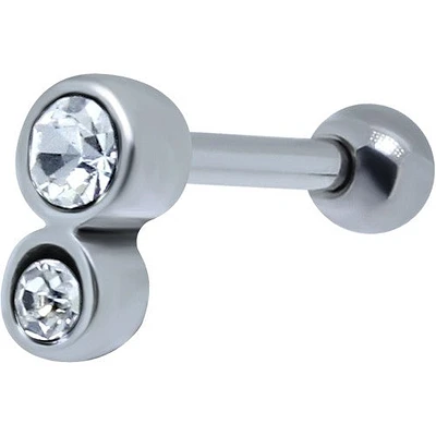 Surgical Steel Straight Ball Back Barbell with 2 Small-Bigger Consecutive CZ Gem Studs Helix Cartilage Tragus