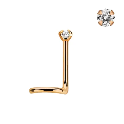 316L Surgical Steel Rose Gold Plated Corkscrew White CZ Prong Nose Ring Stud