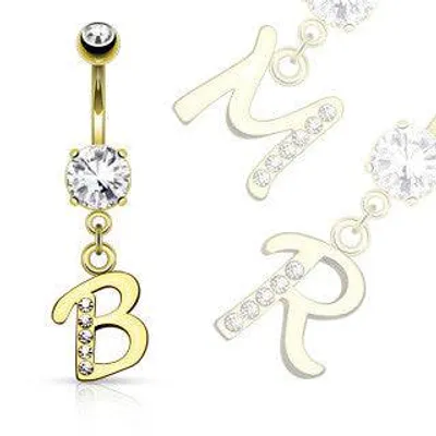 316L Gold Plated Surgical Steel Dangling White CZ Gem Initials