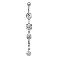 316L Surgical Steel 3 Descending Gem Dangle Belly Ring