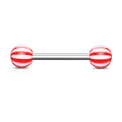 316L Surgical Steel Acrylic Red Beach Ball Straight Barbell
