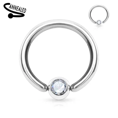 316L Surgical Steel Annealed Easy Bend CBR Multi Use CZ  Ring