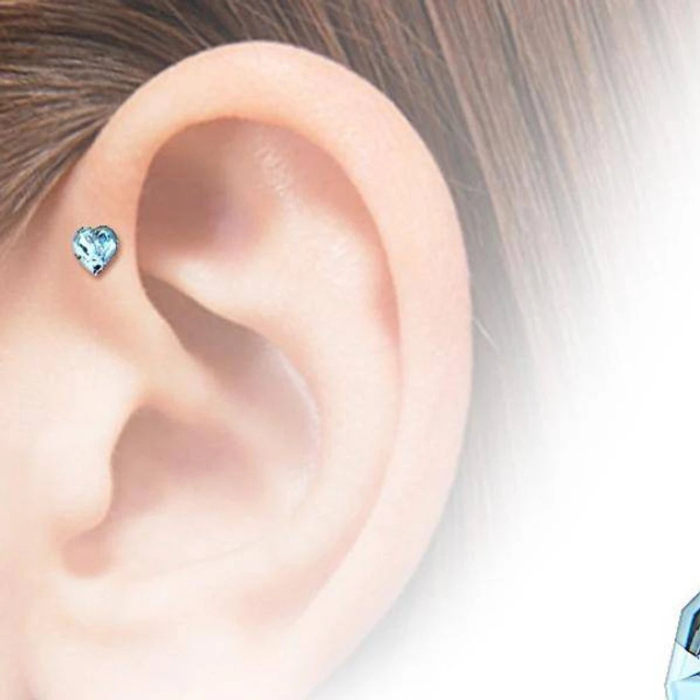 316L Surgical Steel Aqua Heart Crystal Helix Barbell