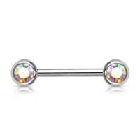 316L Surgical Steel Aurora Borealis CZ Ball Gem Nipple Ring Barbell