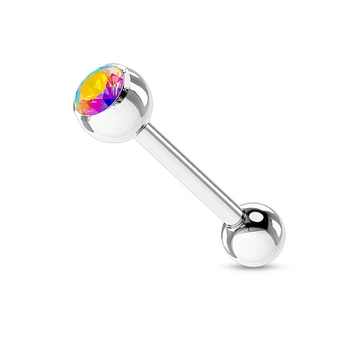 316L Surgical Steel Aurora Borealis Gem Straight Barbell Tongue Ring