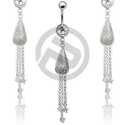 316L Surgical Steel Beautiful Dangling 3 Floating Chains Through Shell Belly Ring