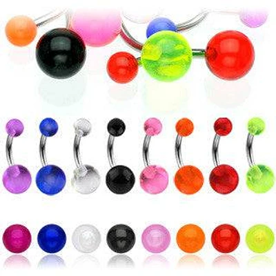 316L Surgical Steel Belly Button Navel Ring with Acrylic Balls
