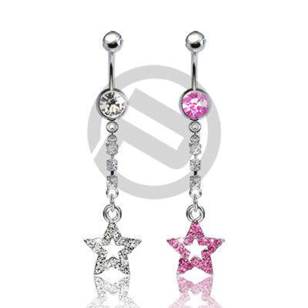 316L Surgical Steel Belly Button Navel Ring with Long Star Drop Dangle