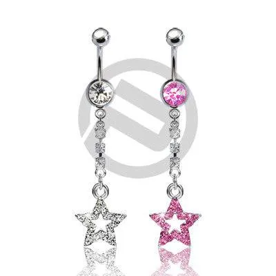 316L Surgical Steel Belly Button Navel Ring with Long Star Drop Dangle