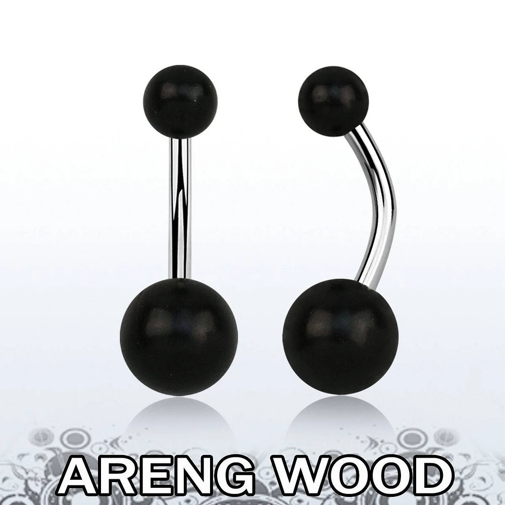 316L Surgical Steel Belly Button Ring with Black Areng Wood Balls