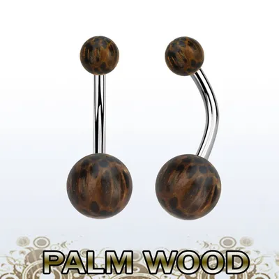 316L Surgical Steel Belly Button Ring with Palm Wood Balls