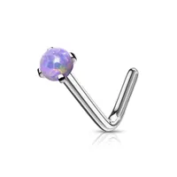 316L Surgical Steel Bent L Shape Nose Ring Stud with Purple Opal Gem
