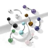 316L Surgical Steel Black Agate Stone Stud Belly Ring