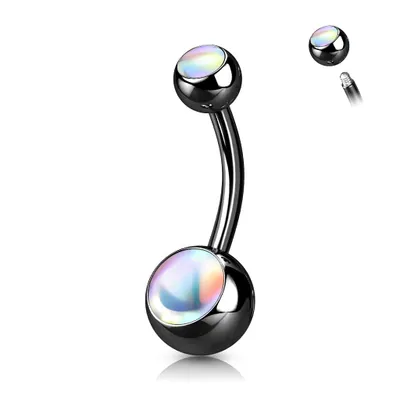 316L Surgical Steel Black PVD Basic White Iridescent Stone Belly Ring