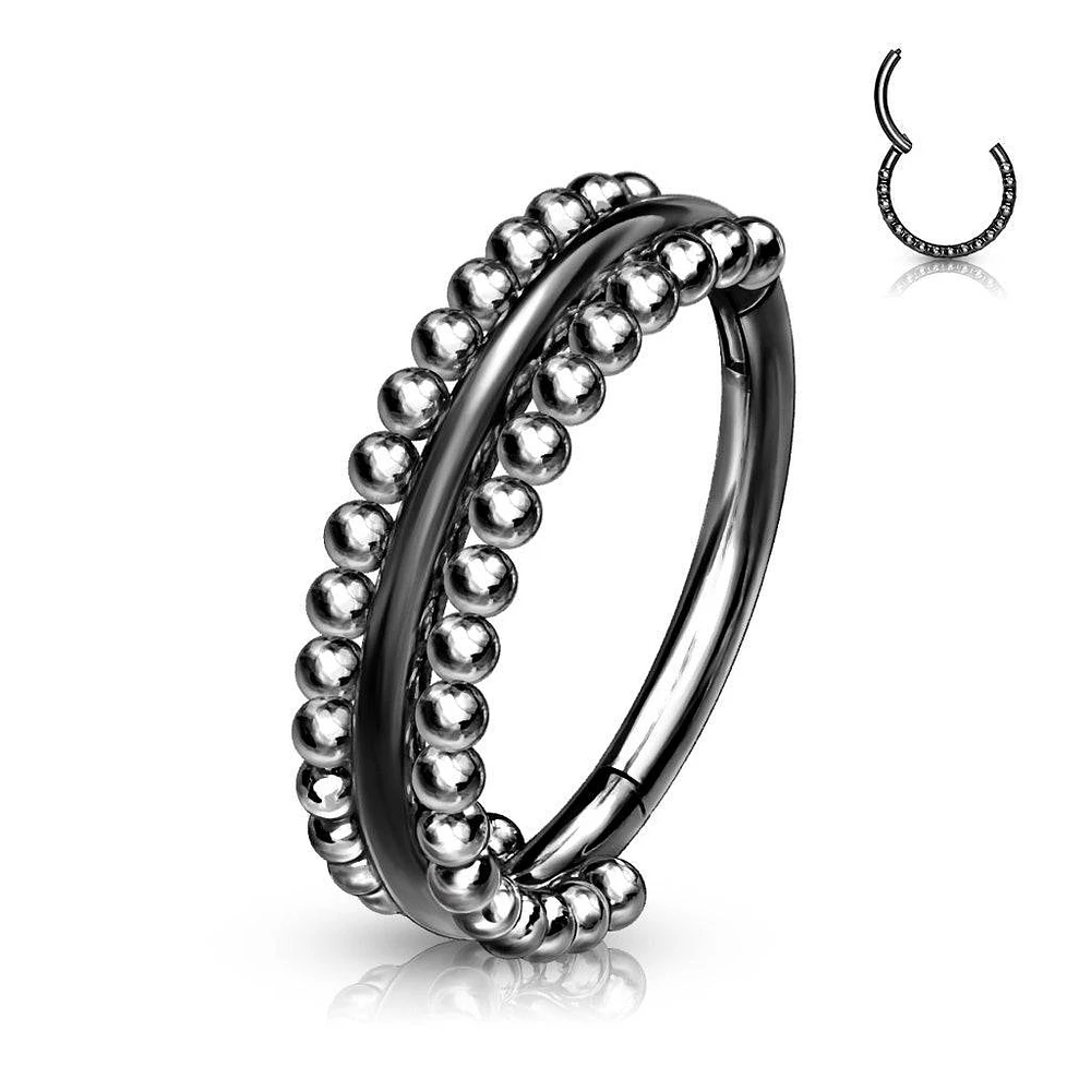 316L Surgical Steel Black PVD Beaded Hinged Clicker Hoop Ring