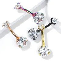 316L Surgical Steel Black PVD Internally Threaded White CZ Belly Ring