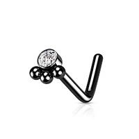 316L Surgical Steel Black PVD Tribal Ball White CZ L-Shape Nose Ring Stud