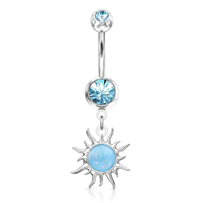 316L Surgical Steel Glitter Opal Tribal Sun Belly Button Ring