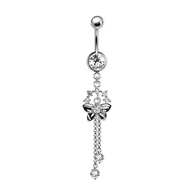 316L Surgical Steel Butterfly CZ Dangle Belly Ring