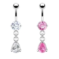 316L Surgical Steel Clawed White CZ Circle With Teardrop Dangle Belly Ring