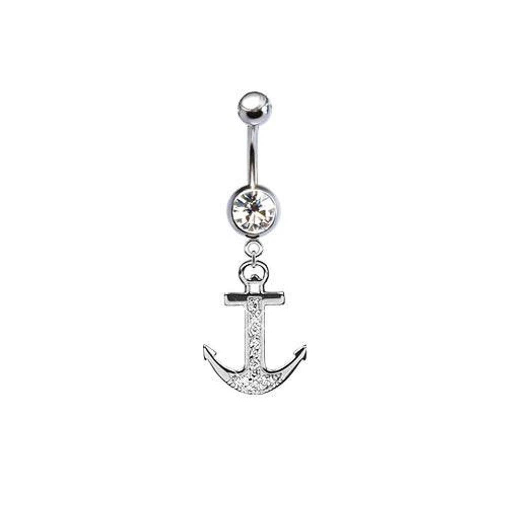 316L Surgical Steel CZ Anchor Dangle Belly Ring